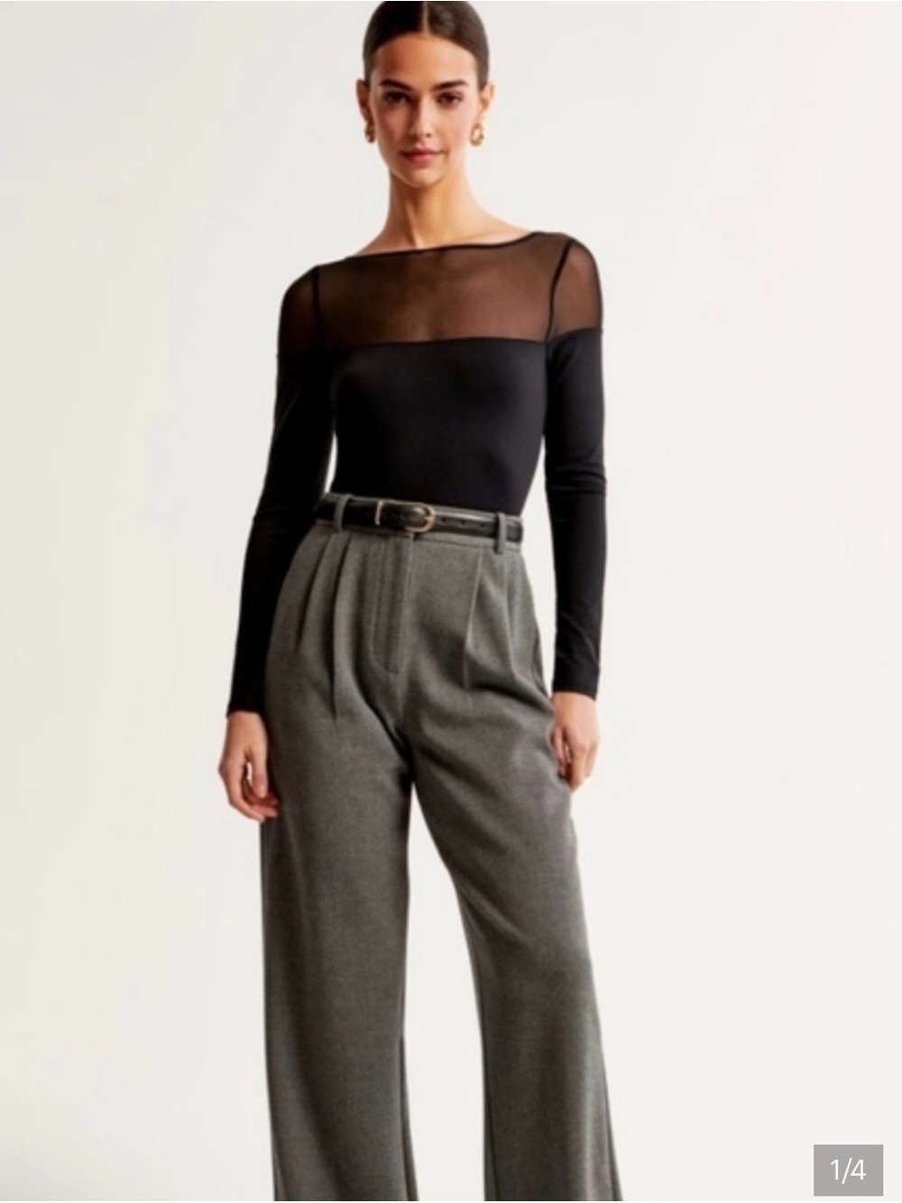 Abercrombie & Fitch Black Sheer-Panel Long Sleeve Bodysuit